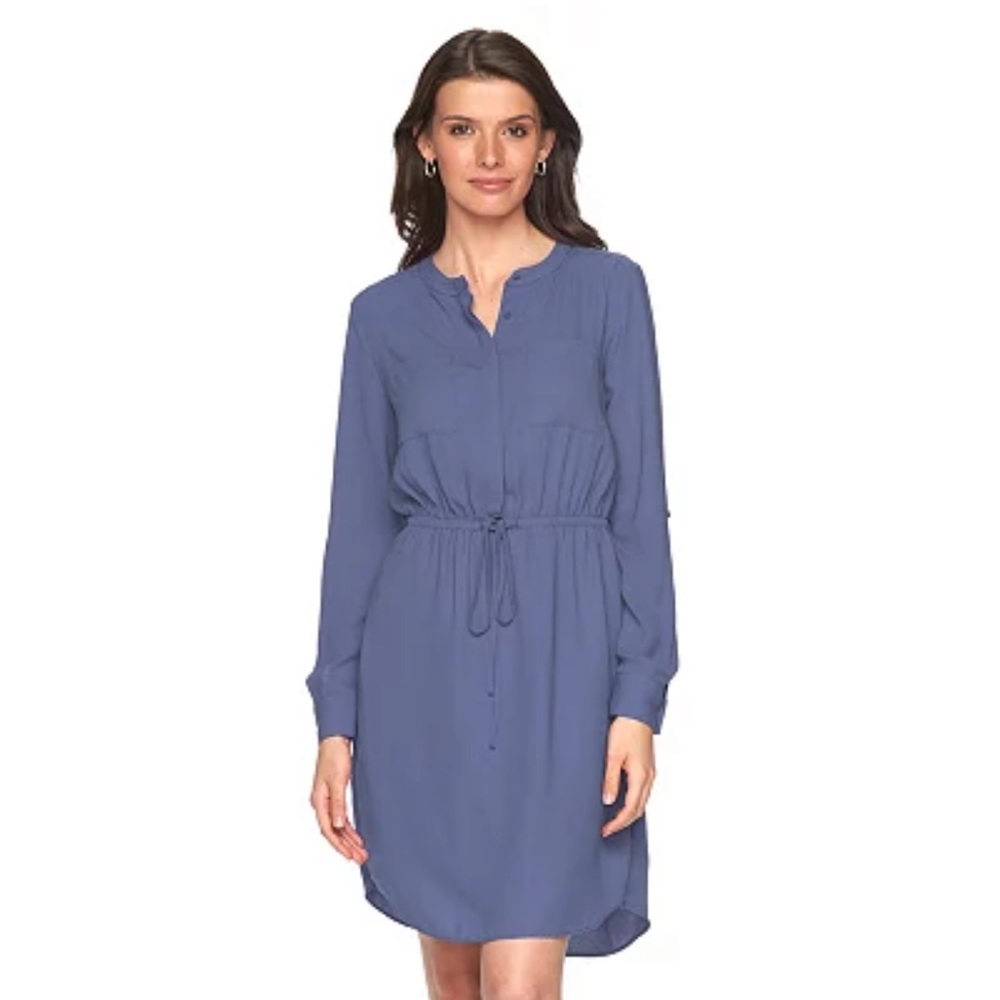 Apt. 9 | Crepe Long Sleeve Shirt Dress "Nightshadow Blue" Women’s Size 4 NWT!